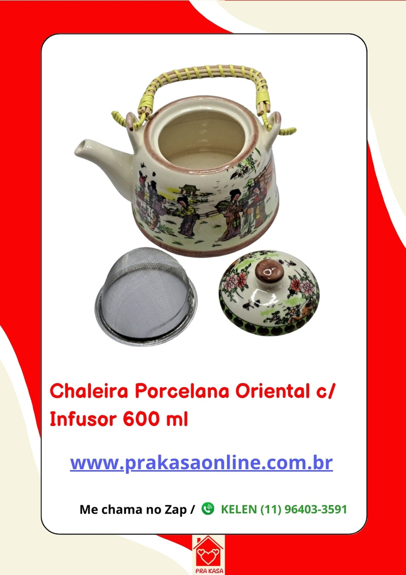 Chaleira Porcelana Oriental/Floral com Infusor 600 ml