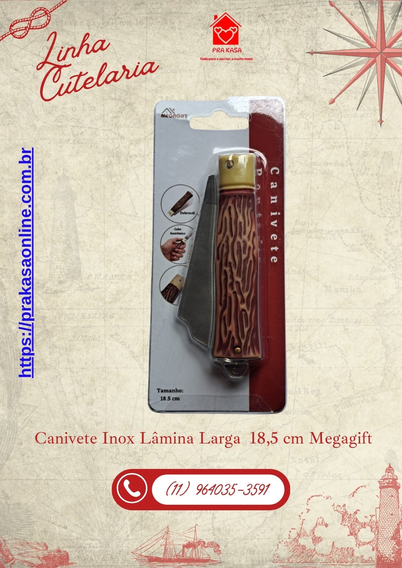 Canivete Inox Lâmina Larga 18,5 cm Megagift