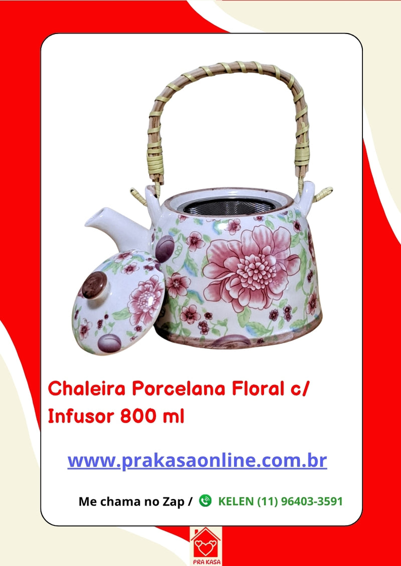 Chaleira Porcelana Oriental/Floral com Infusor 800 ml