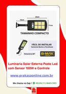 Luminaria Solar Externa Poste Led com Sensor 100W e Controle