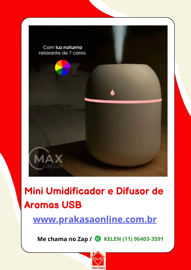 Mini Umidificador e Difusor de Aromas USB