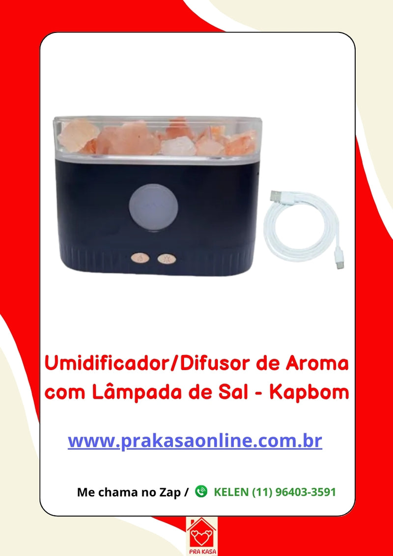 Umidificador/Difusor de Aroma com Lâmpada de Sal 200 ml - Kapbom (KA-2653)