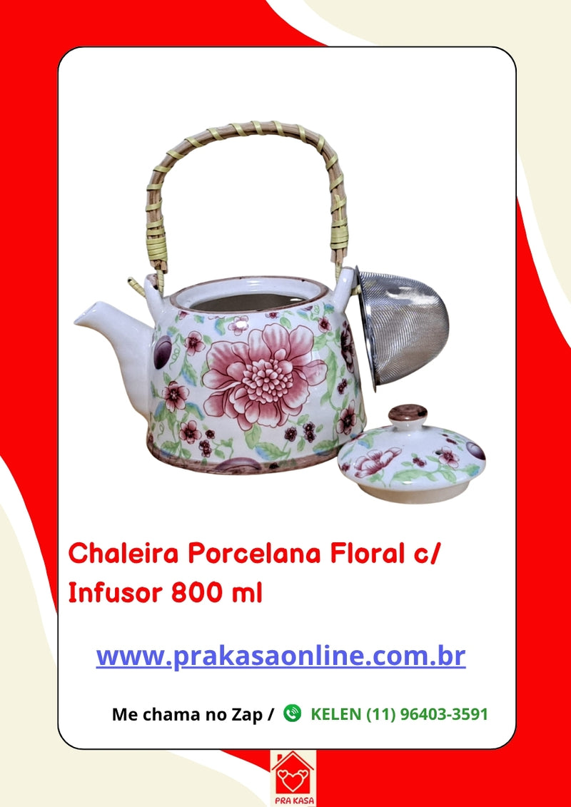 Chaleira Porcelana Oriental/Floral com Infusor 800 ml