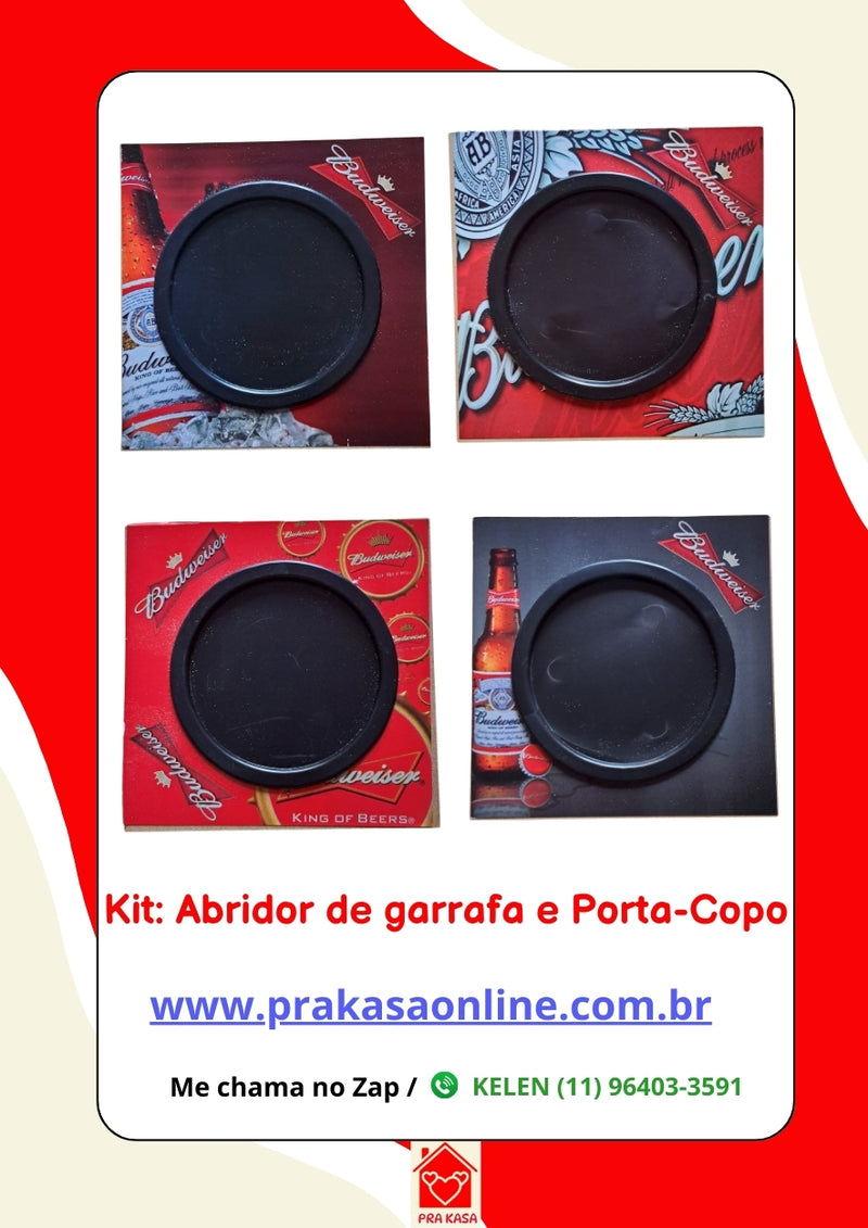 Kit: Abridor de garrafa e Porta-Copo Budweiser