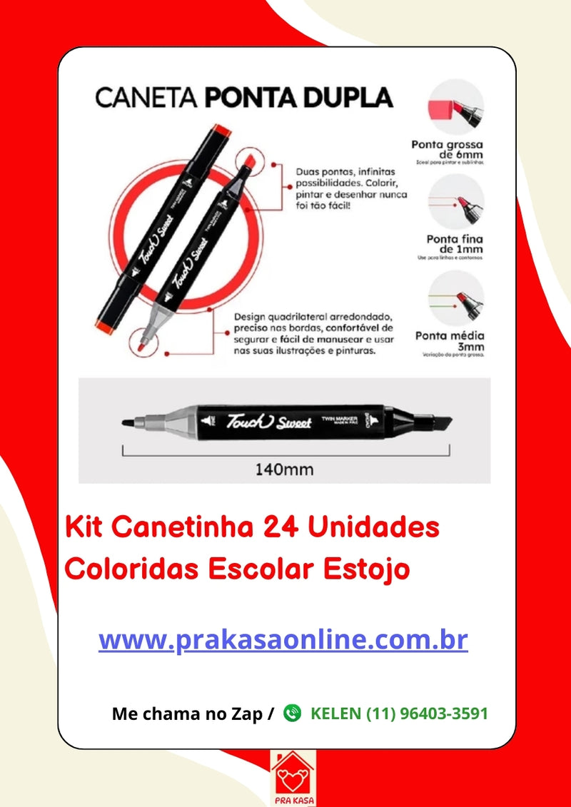 Canetinhas 24 Unidades Coloridas Escolar Estojo