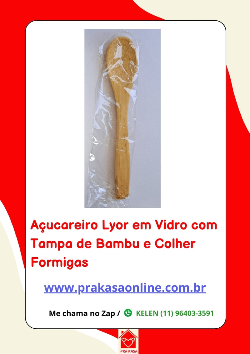 Açucareiro Lyor em Vidro com Tampa de Bambu e Colher Formigas