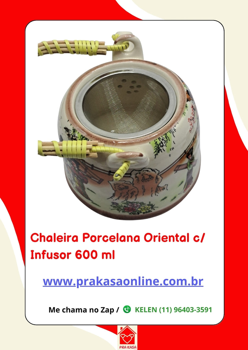 Chaleira Porcelana Oriental/Floral com Infusor 600 ml