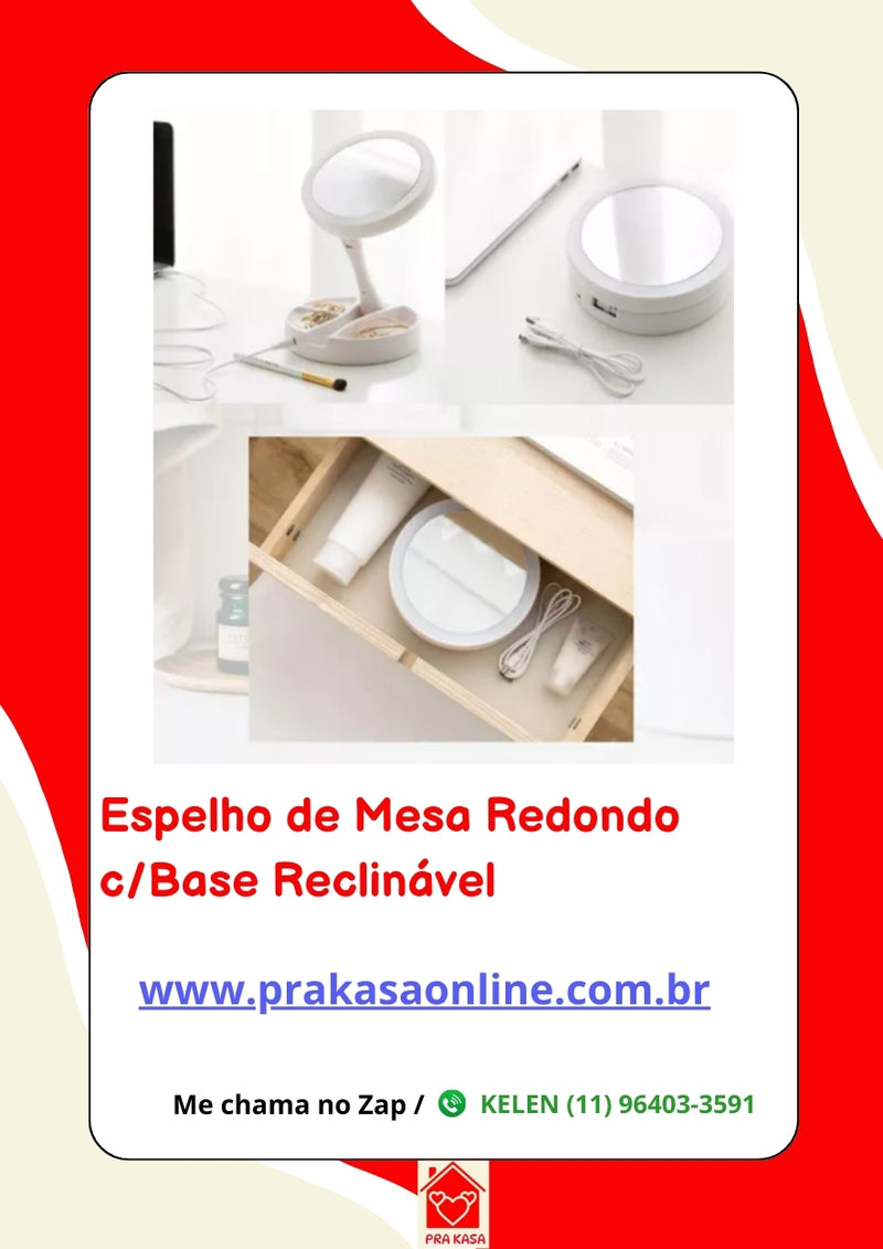 Espelho de Mesa Redondo com Base Reclinável