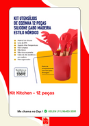 Kit de 12 Peças de Utensílios de Cozinha em Silicone Maciço e Cabo de Madeira