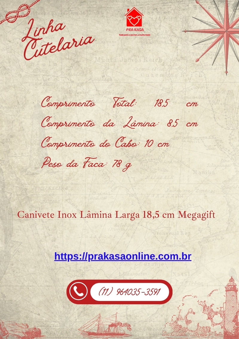 Canivete Inox Lâmina Larga 18,5 cm Megagift