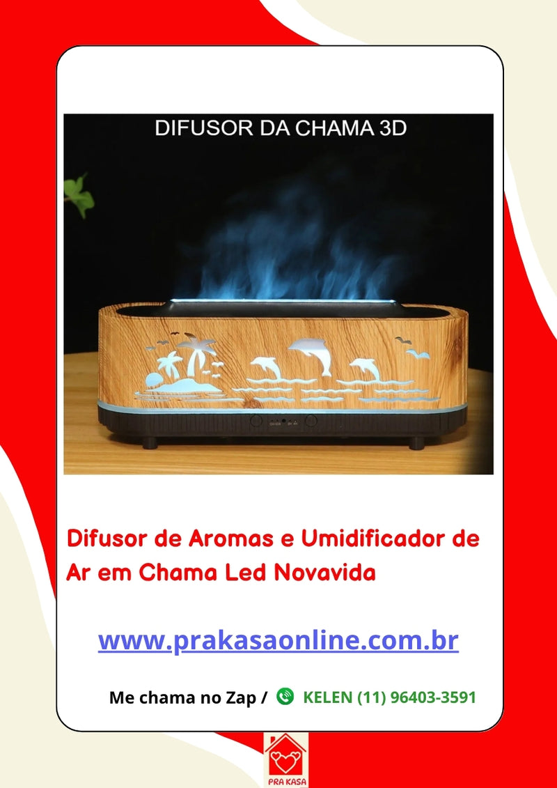 Difusor de Aromas e Umidificador de Ar em Chama Led Novavida