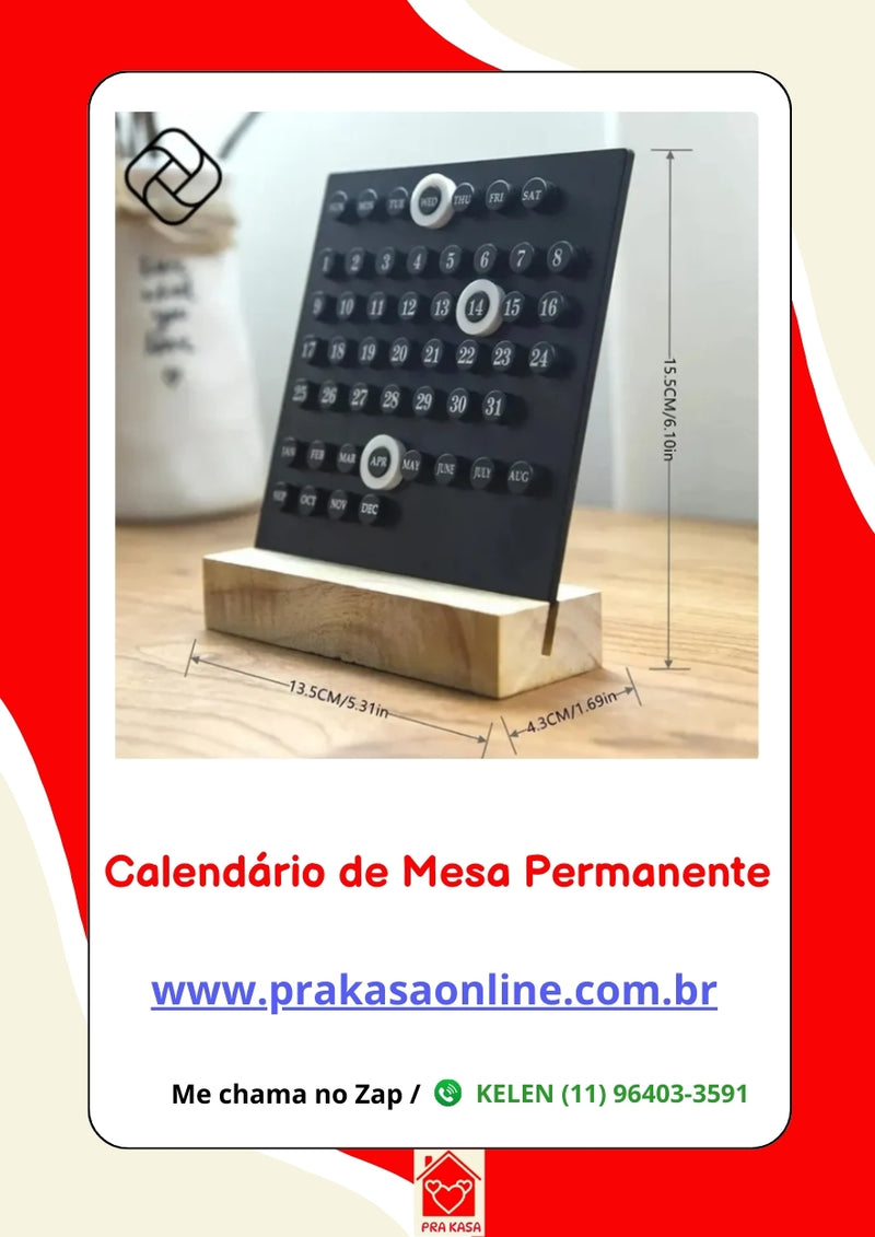 Calendário de Mesa Vintage com Anéis Deslizantes