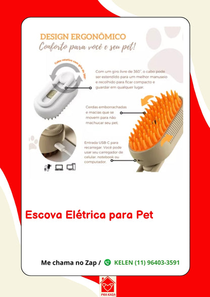 Escova a vapor automática 3 em 1 para gatos e cães