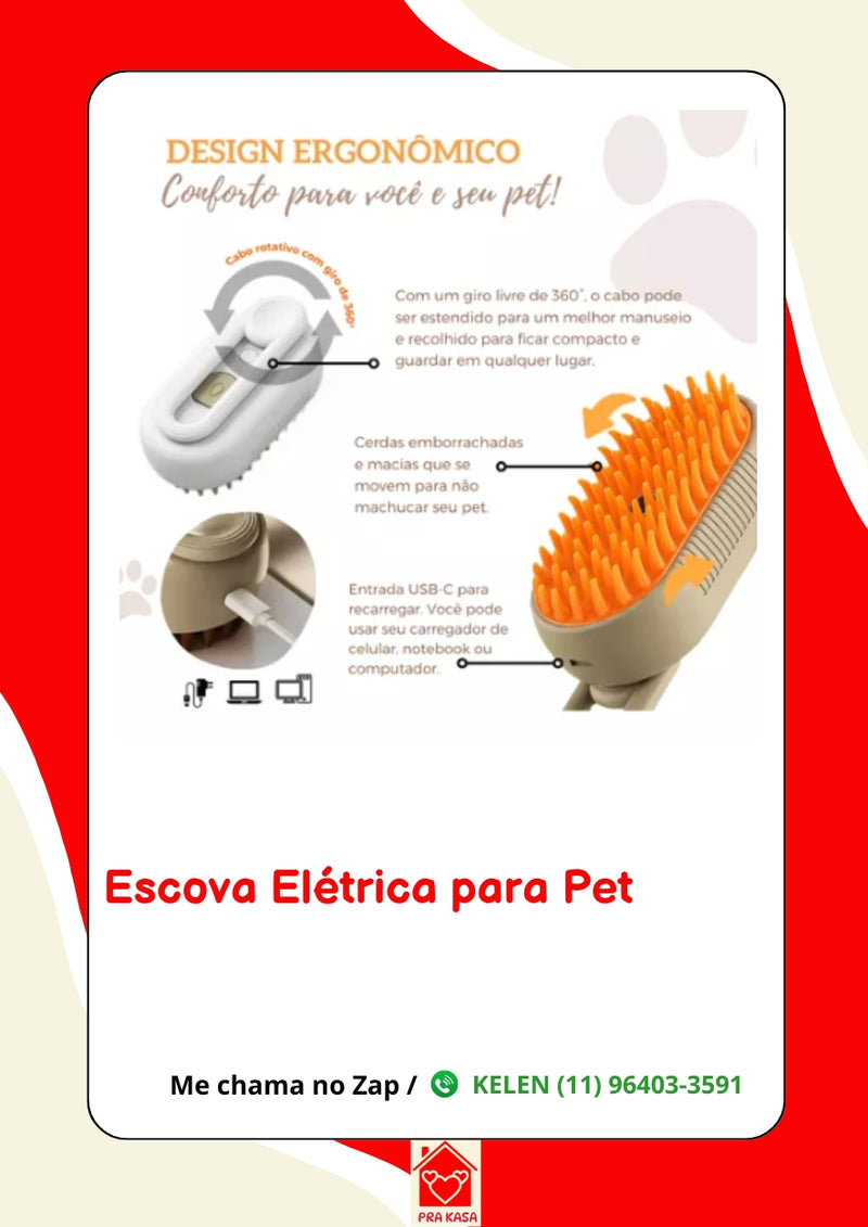 Escova a vapor automática 3 em 1 para gatos e cães