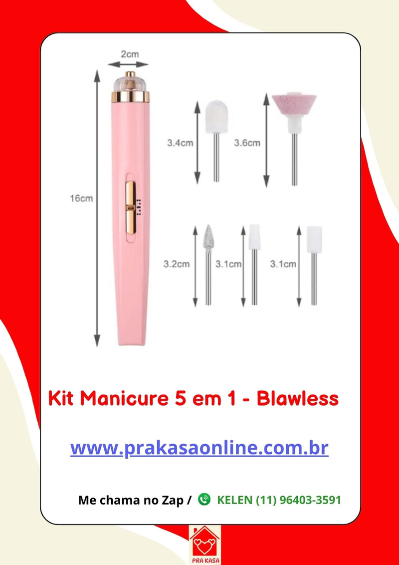 Lixadeira de Unha 5 em 1  - Manicure - Sem Fio Portátil Ponta Intercambiável Recarregável