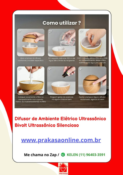 Difusor de Ambiente Elétrico Ultrassônico Bivolt Ultrassônico Silencioso