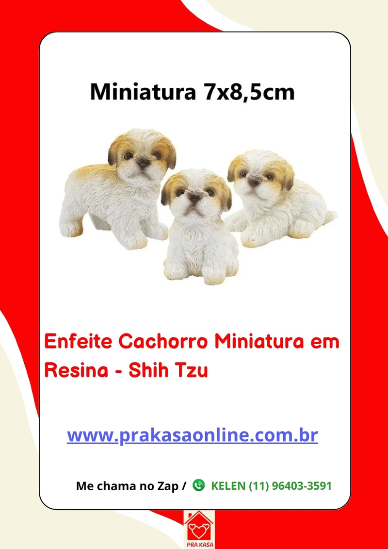Enfeite Cachorro Miniatura em Resina - Shih Tzu