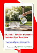 Kit Jarra c/ Tampa e 4 Copos de Vidro para Suco Água Jogo