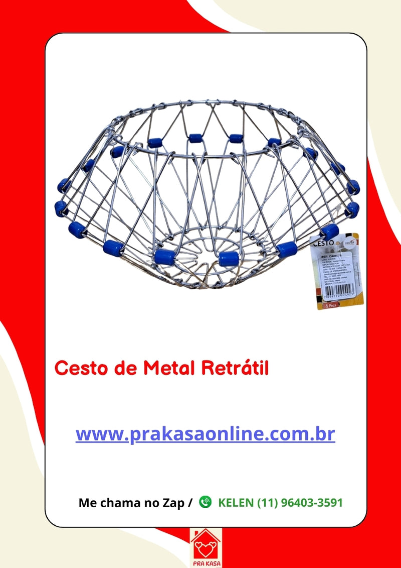 Fruteira Cesta Ovos Multiuso Retrátil Articulada Dobrável de Metal