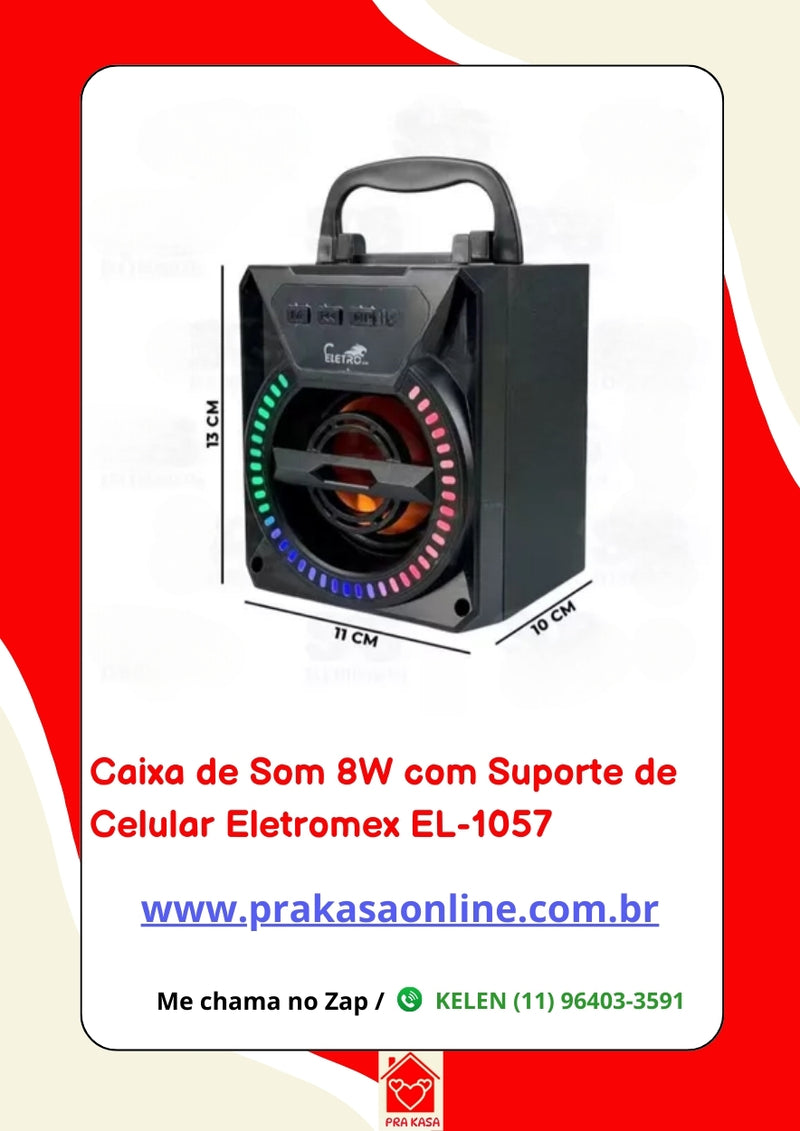 Caixa De Som 8W Com Suporte de Celular Eletromex EL-1057