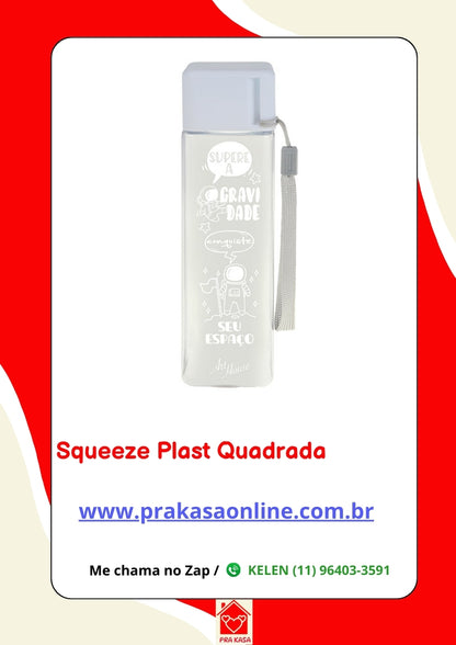 Garrafa de Água Quadrada Squeeze Portátil com Alça - 450ml