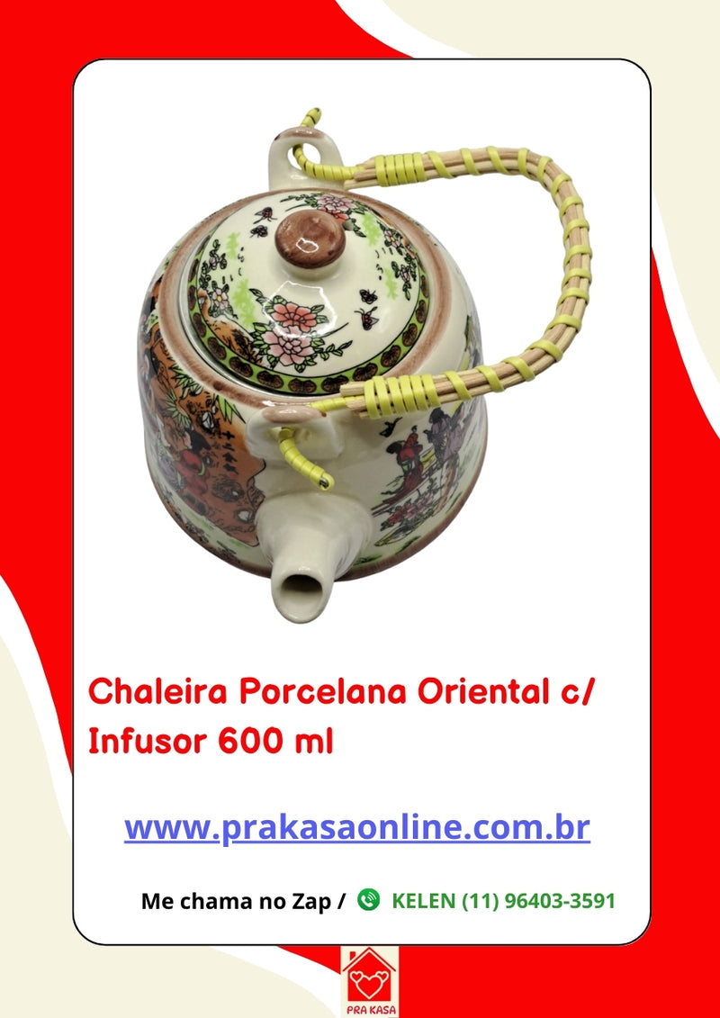 Chaleira Porcelana Oriental/Floral com Infusor 600 ml