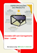 Luminária Arandela Solar Refletor Parede 100 LEDs, Com Sensor De Presença, Recarregavel, Para Quintal e Jardim