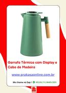 Garrafa Térmica de 1L Plástico com Cabo de Madeira e Termômetro Quente e Frio