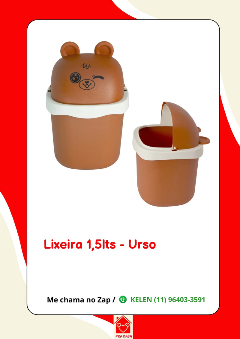 Lixeira Pequena 1,5l Lixeirinha Fofinha - Porta Treco - De Mesa - Coelho Branco - Urso Marrom