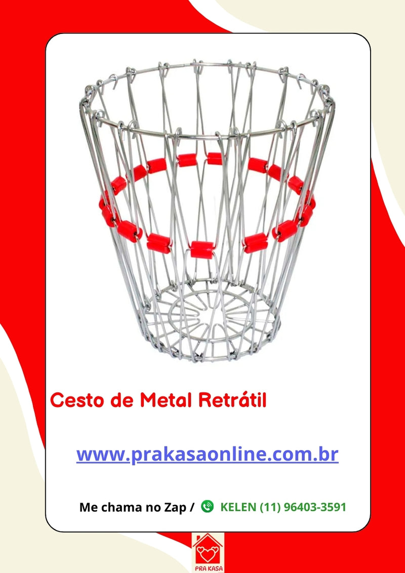 Fruteira Cesta Ovos Multiuso Retrátil Articulada Dobrável de Metal