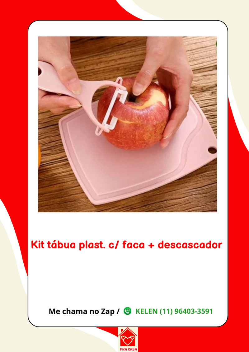 Kit de Cozinha 4 Peças Portátil – Faca, Tesoura, Tábua, Descascador – Cores Pastel