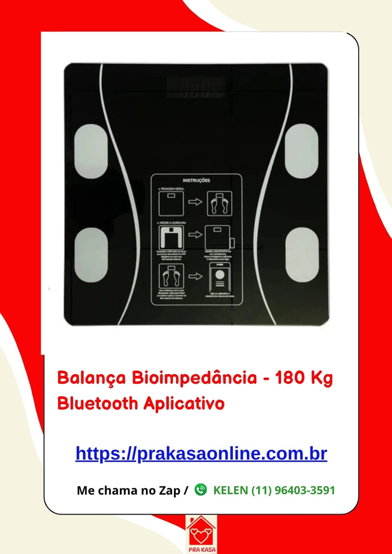 Balança Bioimpedância Profissional Com App Bluetooth 180kg Cor Preto
