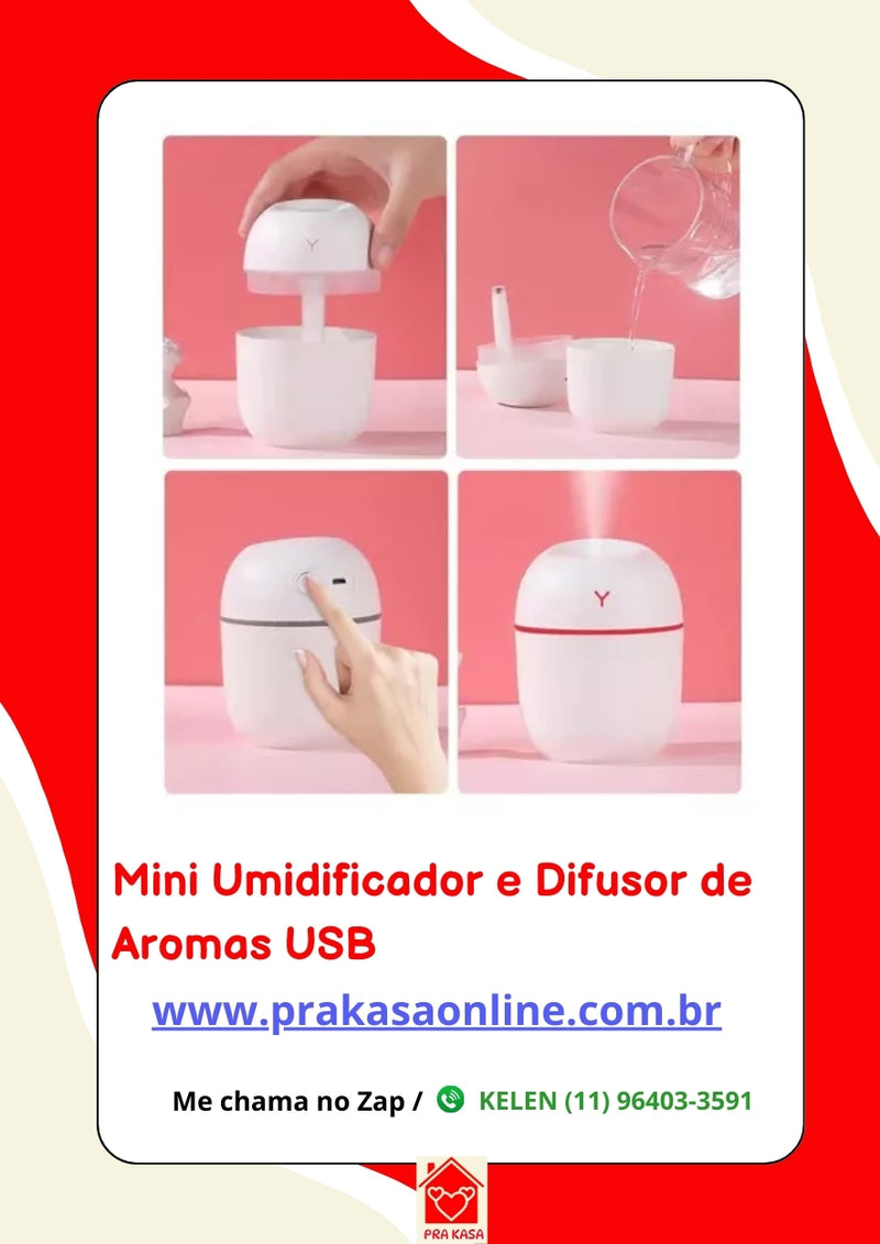 Mini Umidificador e Difusor de Aromas USB