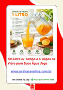 Kit Jarra c/ Tampa e 4 Copos de Vidro para Suco Água Jogo
