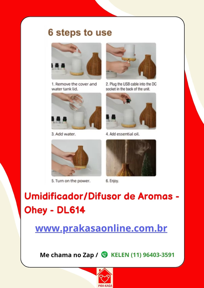 Umidificador/Difusor de Aromas - Ohey - DL614