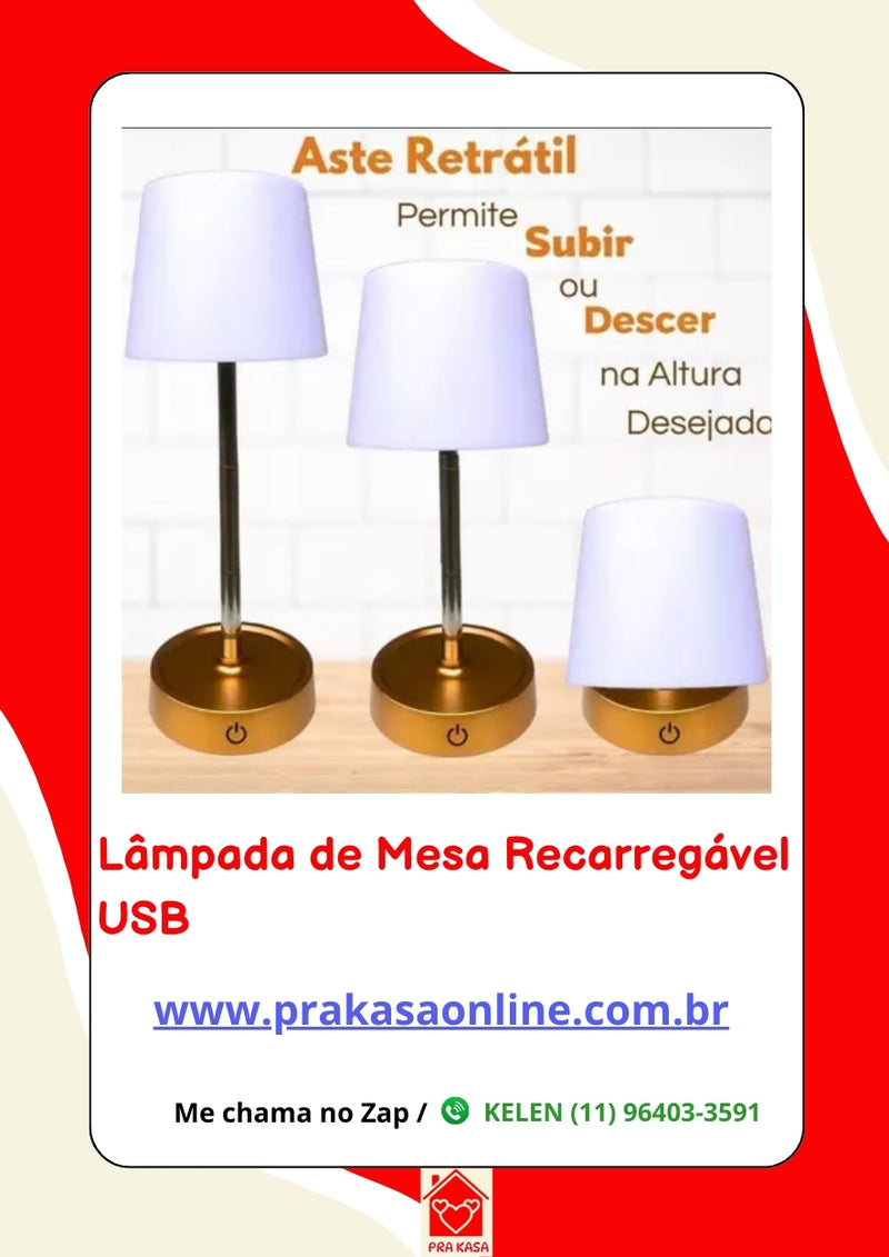 Luminária de Mesa Recarregável USB