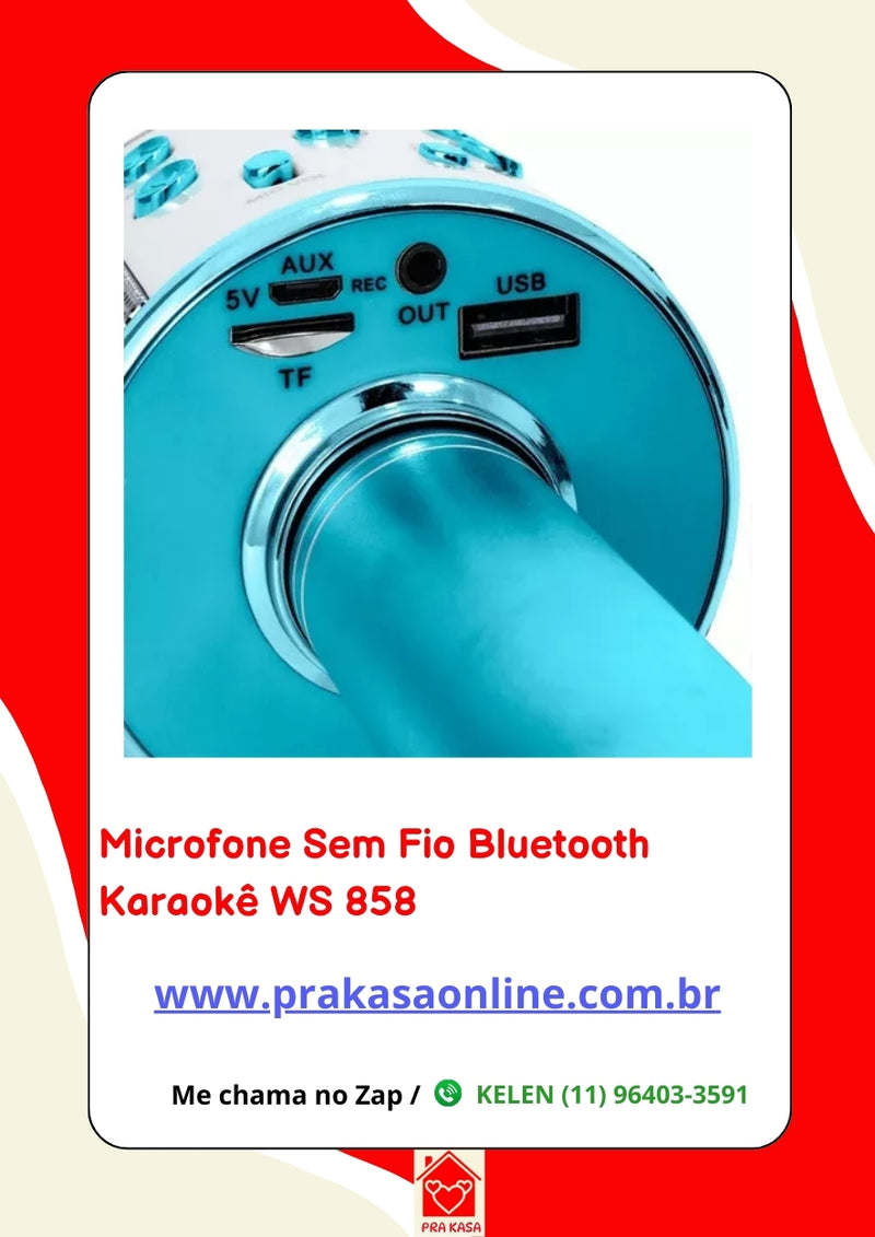 Microfone Sem Fio Bluetooth Usb Karaokê