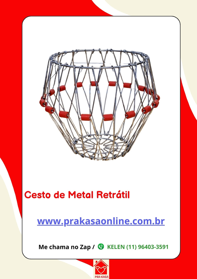 Fruteira Cesta Ovos Multiuso Retrátil Articulada Dobrável de Metal