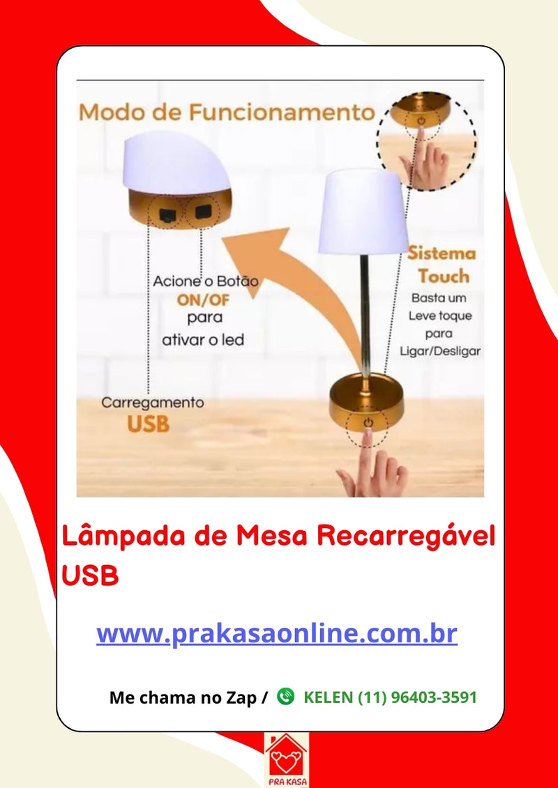 Luminária de Mesa Recarregável USB
