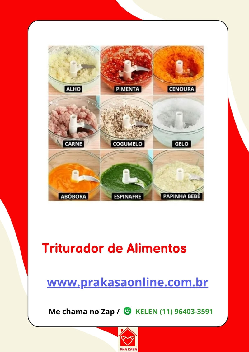 Processador Triturador Alimentos Elétrico Recarregável