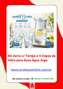 Kit Jarra c/ Tampa e 4 Copos de Vidro para Suco Água Jogo