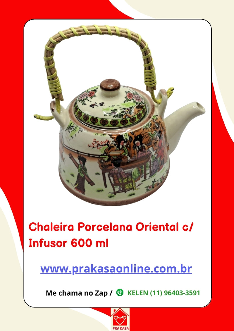 Chaleira Porcelana Oriental/Floral com Infusor 600 ml