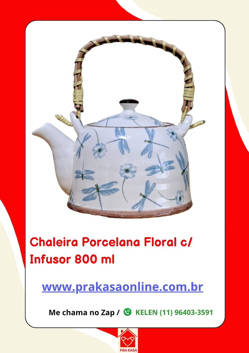 Chaleira Porcelana Oriental/Floral com Infusor 800 ml
