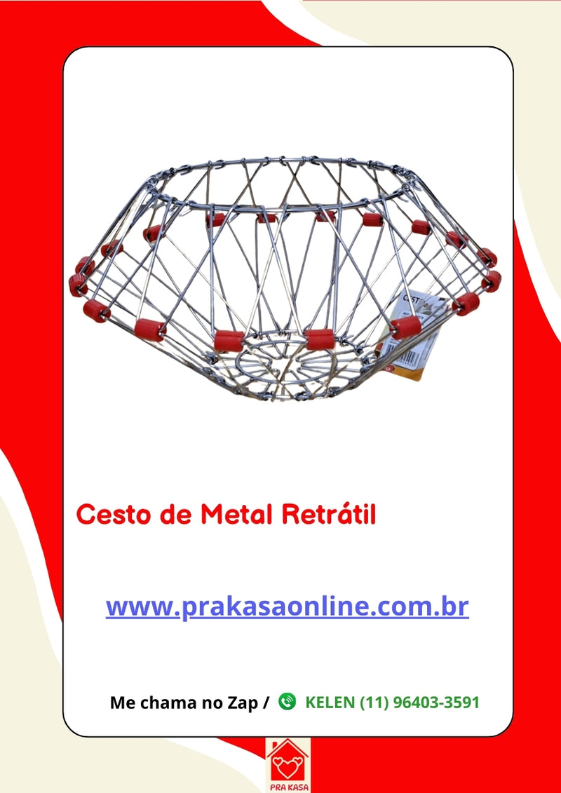 Fruteira Cesta Ovos Multiuso Retrátil Articulada Dobrável de Metal