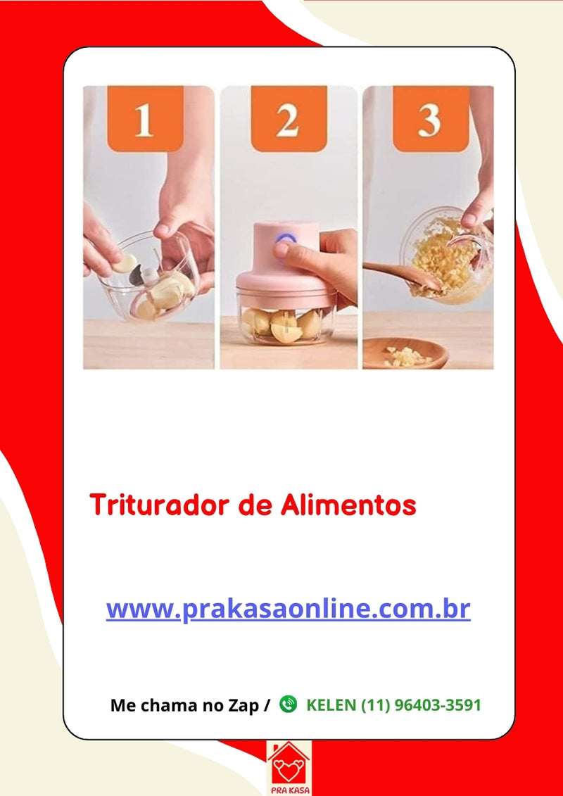 Processador Triturador Alimentos Elétrico Recarregável