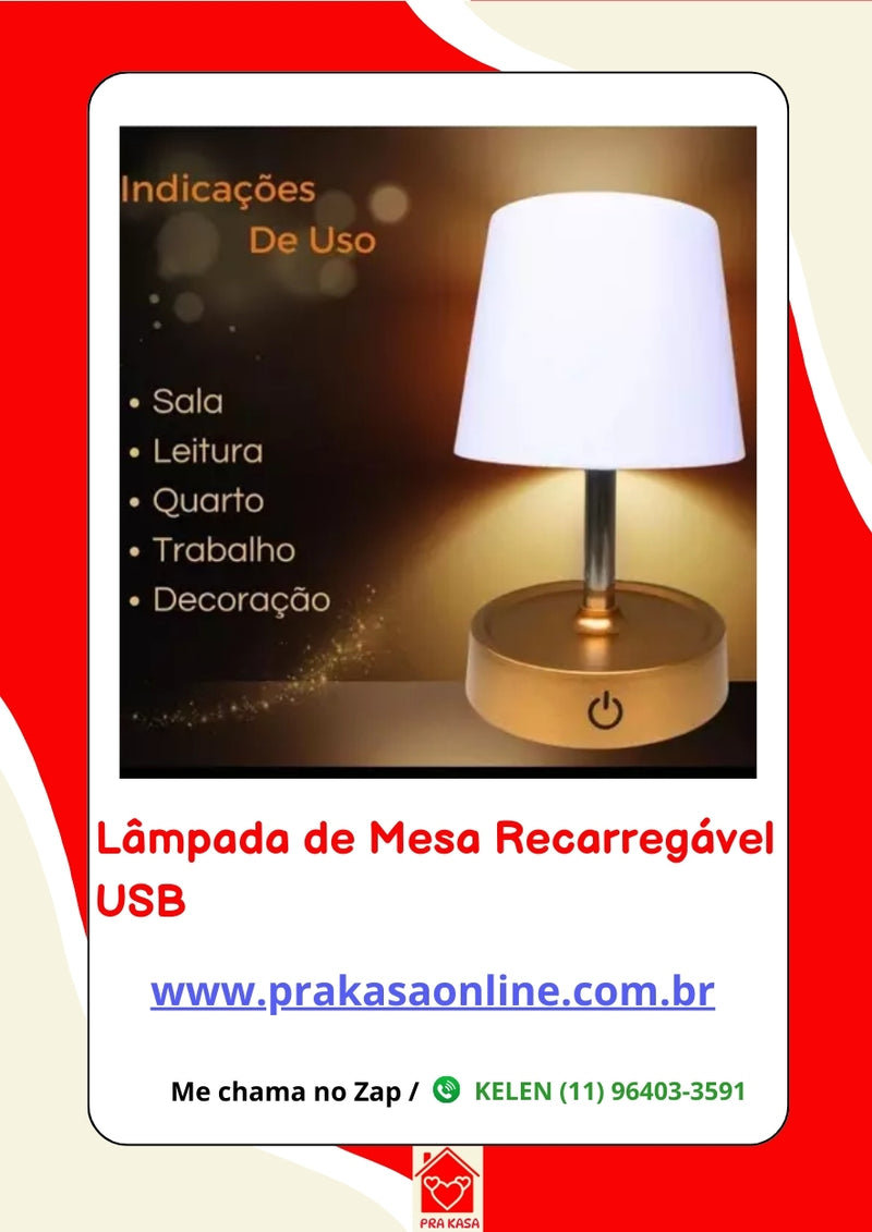 Luminária de Mesa Recarregável USB