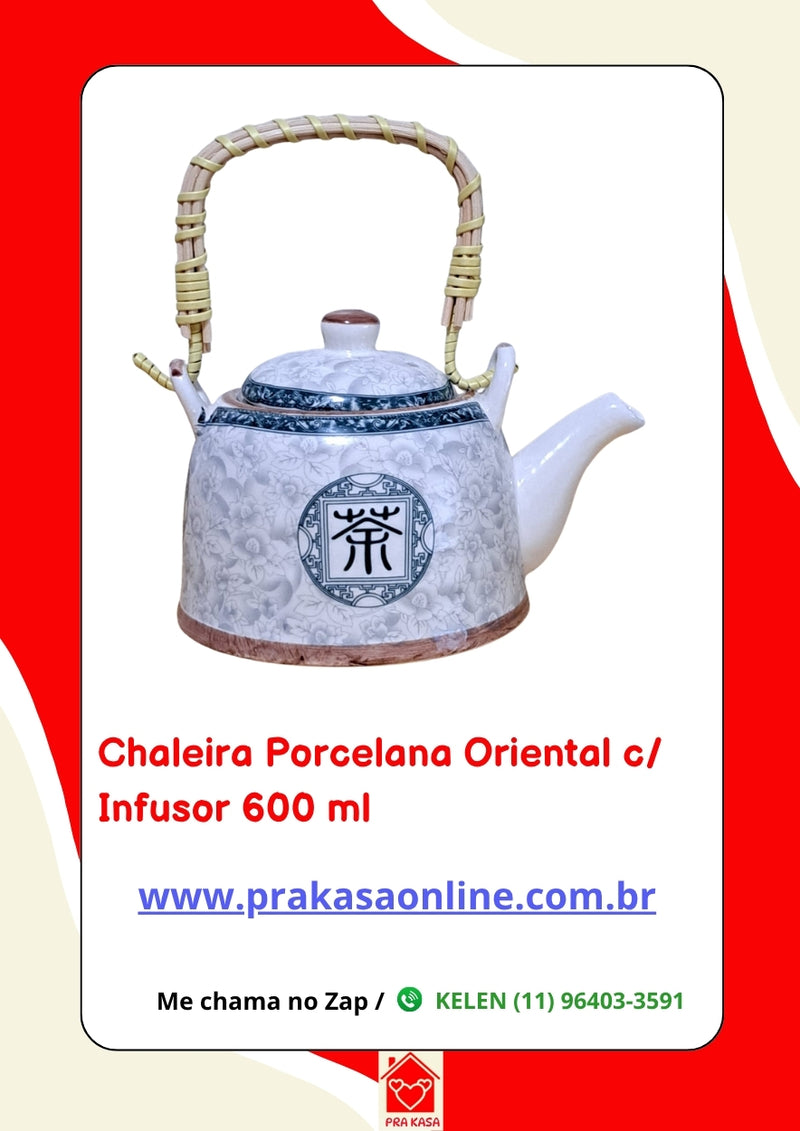 Chaleira Porcelana Oriental/Floral com Infusor 600 ml