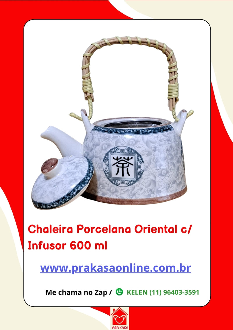 Chaleira Porcelana Oriental/Floral com Infusor 600 ml