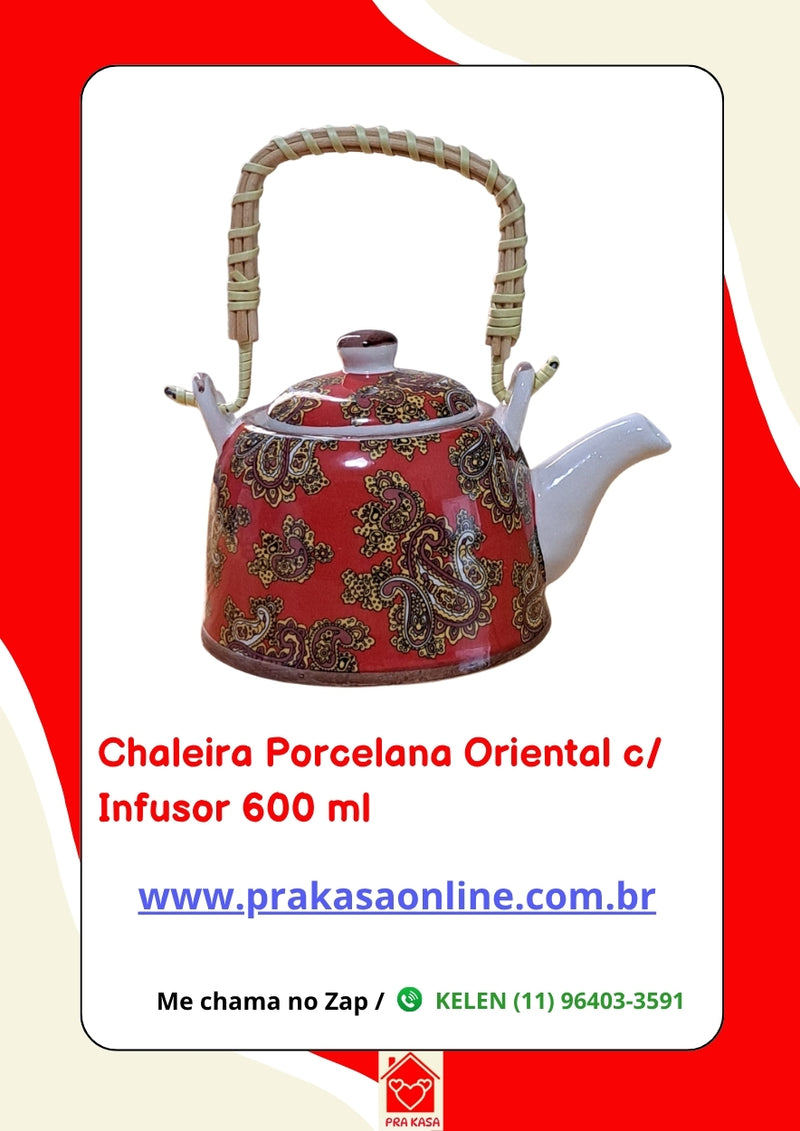Chaleira Porcelana Oriental/Floral com Infusor 600 ml