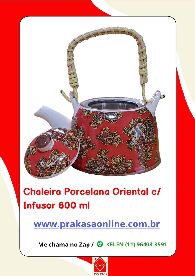 Chaleira Porcelana Oriental/Floral com Infusor 600 ml